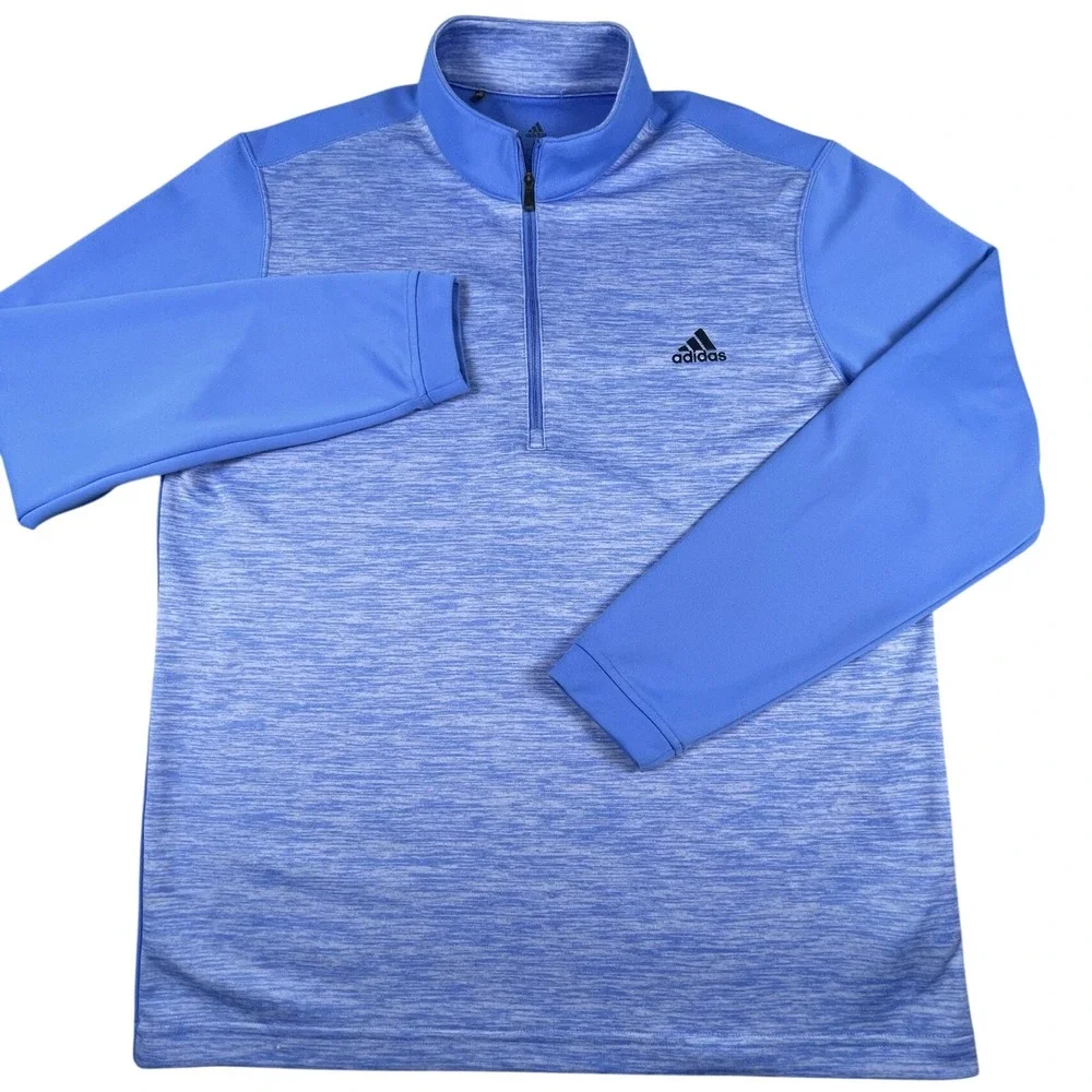 Adidas Pullover Mens L Blue Quarter Zip Heathered Performance Golf Activewear